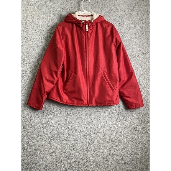 Old Navy Jacket Womens Large Red Lined Hooded  Full Zip Coat - Picture 7 of 12